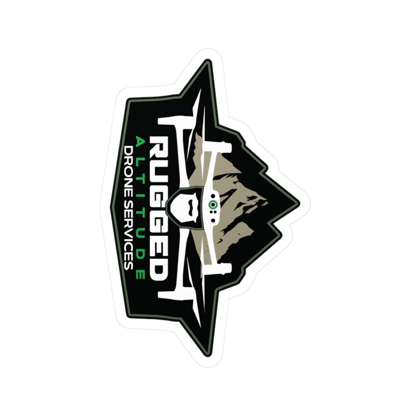 Printify drone service vinyl decals with rugged altitude mountain and drone graphic design
