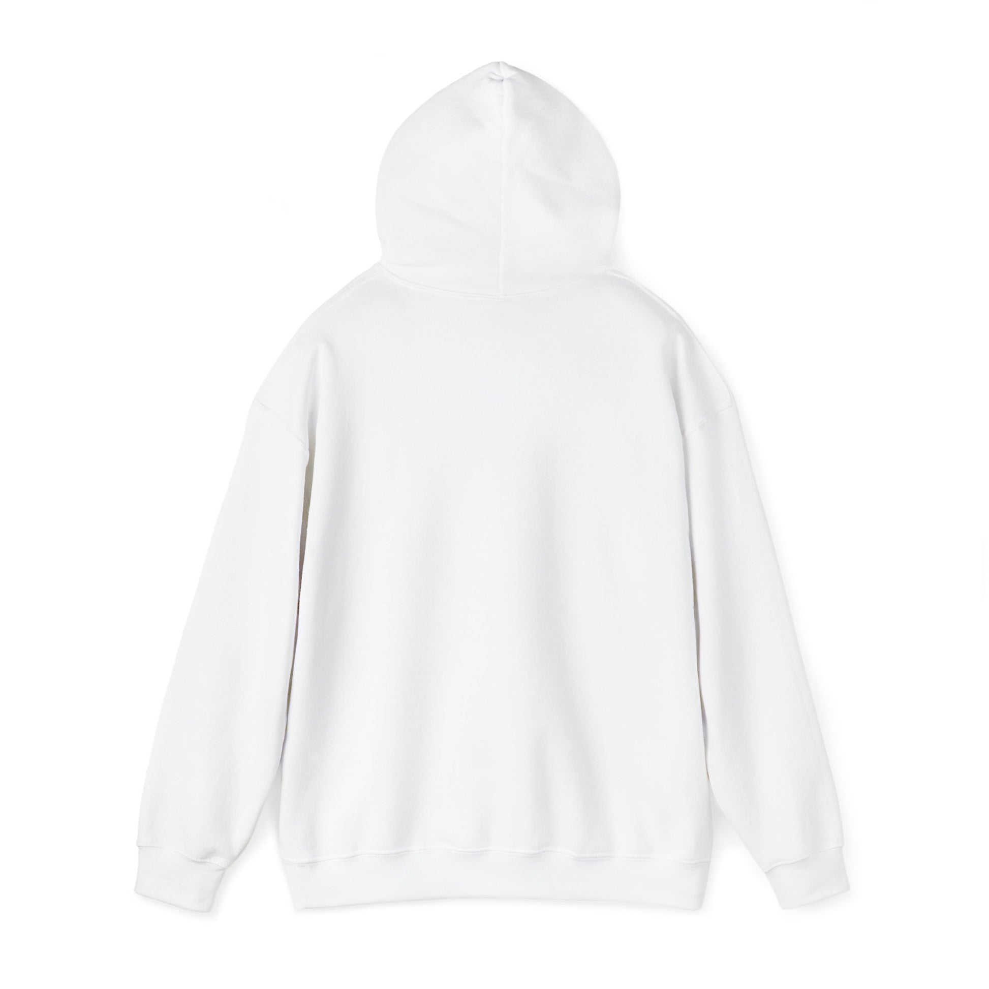 White plain hoodie from Printify shown from the back, perfect turkey hunting hoodie base
