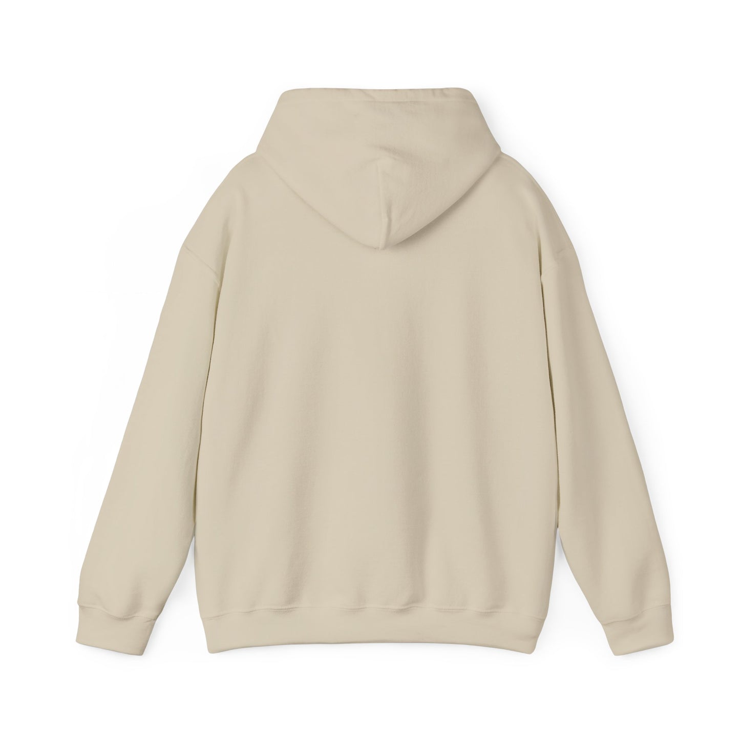 Beige Printify RA Limitless hoodie with long sleeves and a hood shown from the back