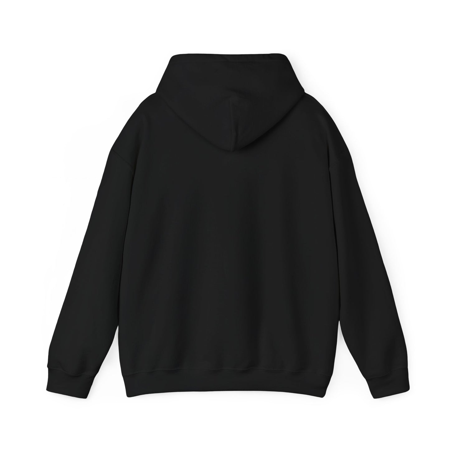Back view of black RA Limitless hoodie by Printify with long sleeves and hood