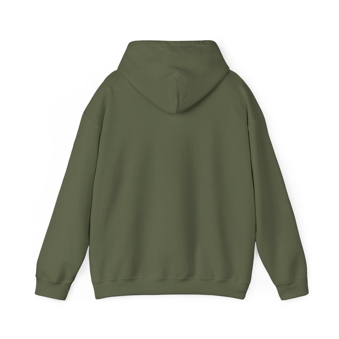 Back view of olive green RA Limitless hoodie down by Printify with long sleeves and hood