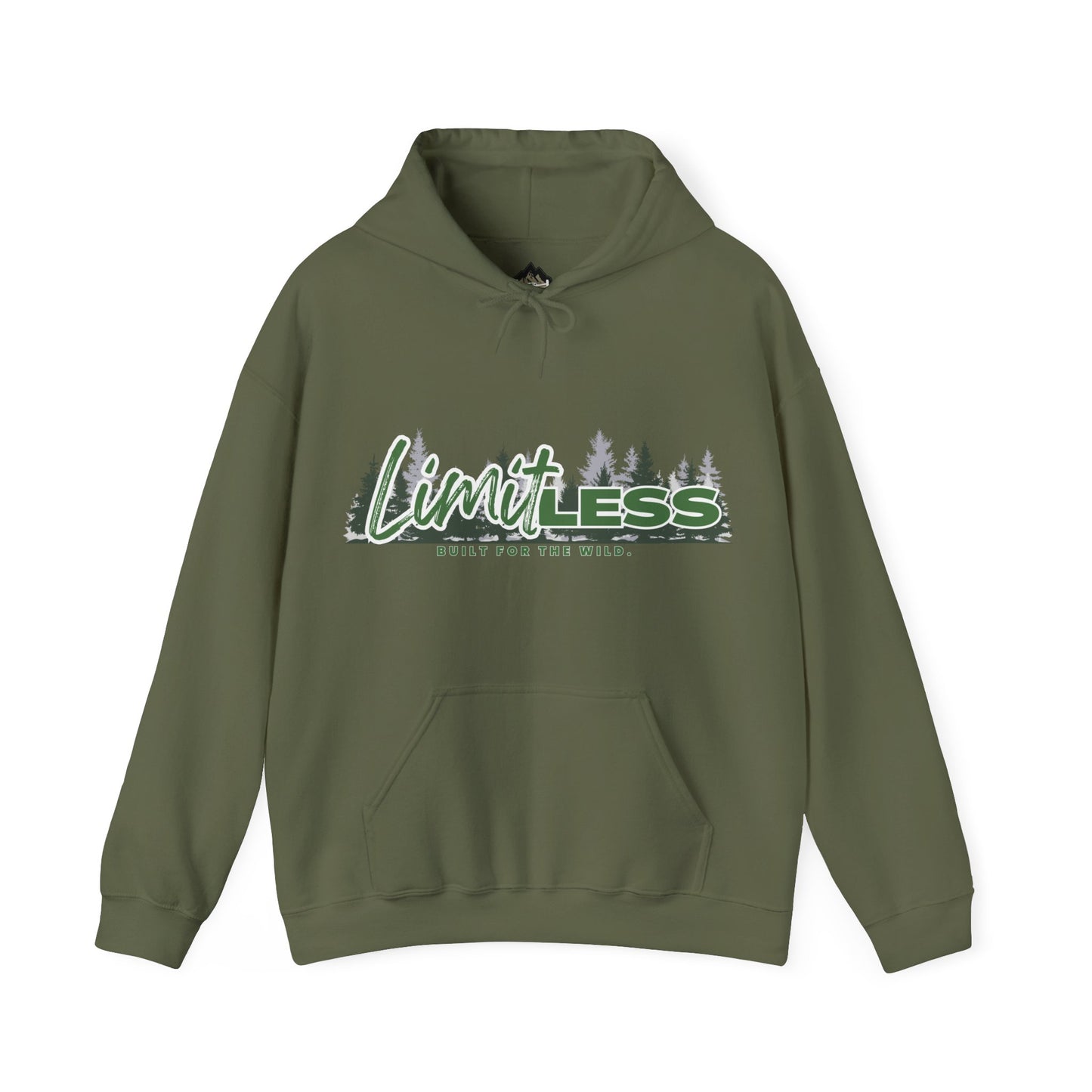 Printify green RA Limitless hoodie with forest design and front pocket in unisex style