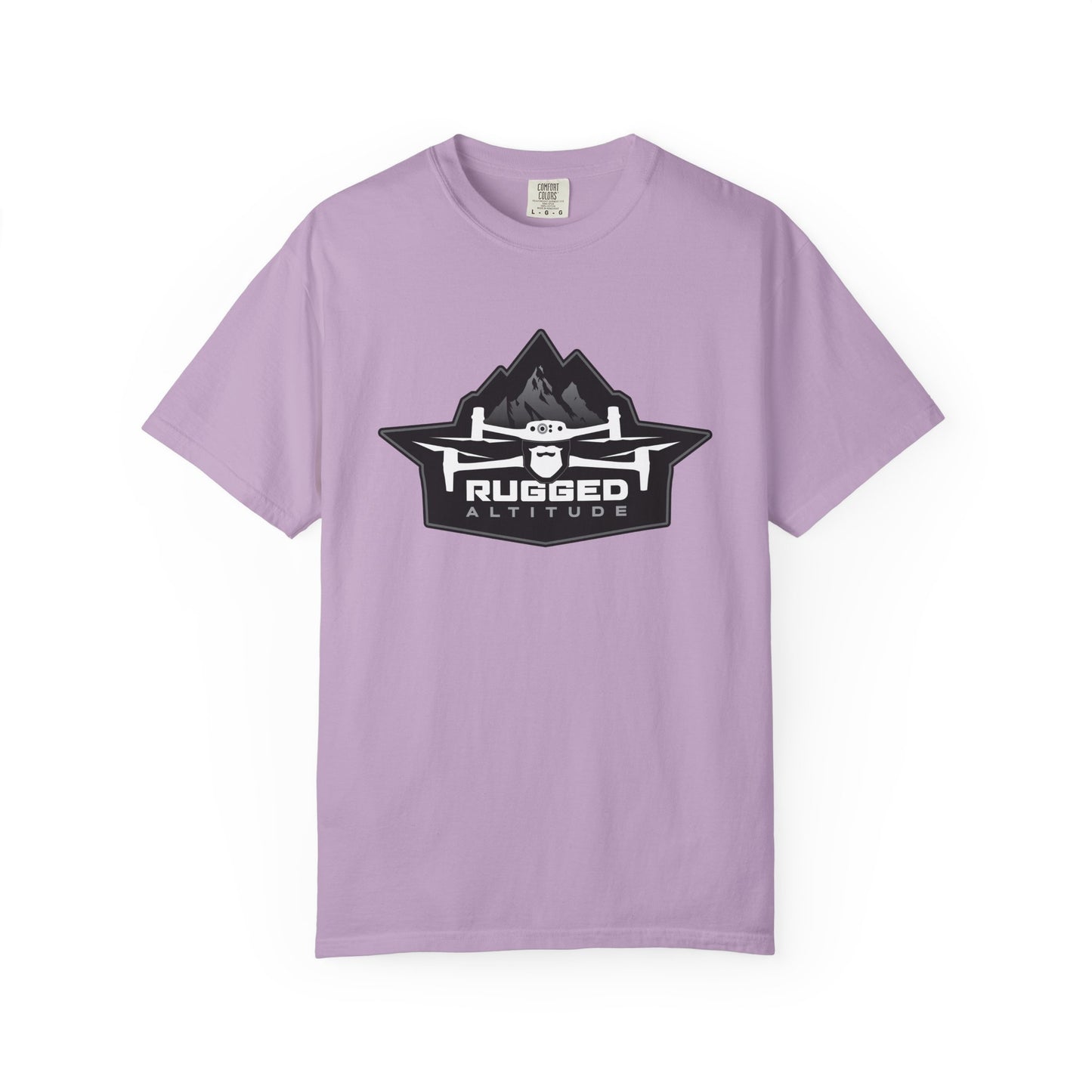 Lilac Printify t-shirt with rugged altitude drone logo for deer recovery services