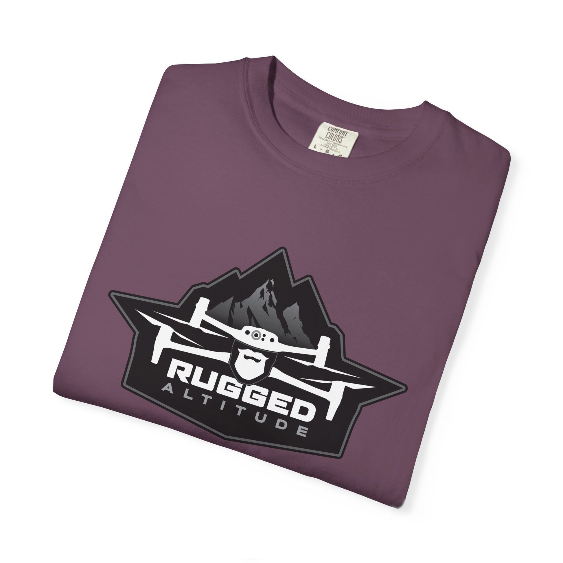 Purple t-shirt with rugged altitude drone logo and deer recovery services text